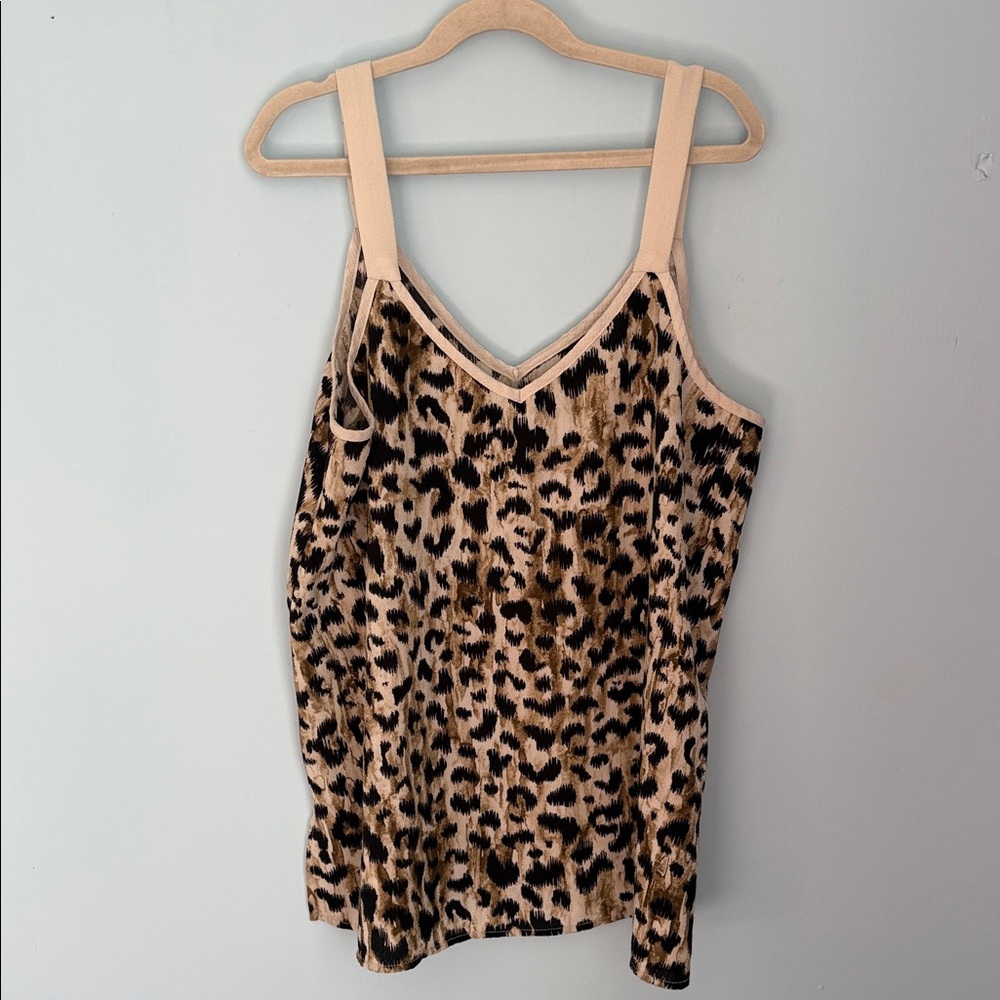 Leopard Print V-Neck Cami Tank Top - Beige/Black